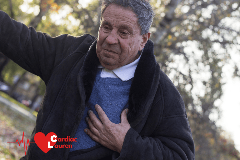Older man walking and mild heart attack, angina, chest pain