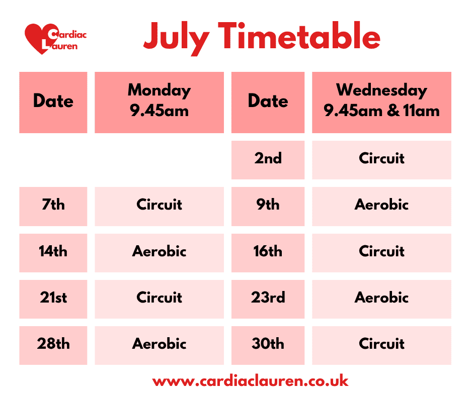 July 2025 - Surbiton F2F Class Timetable