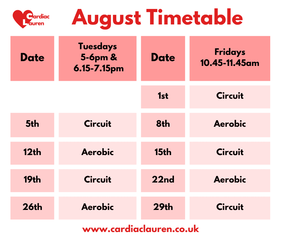 August 2025 - Purley F2F Class Timetable