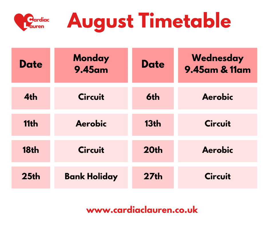 August 2025 - Surbiton F2F Class Timetable