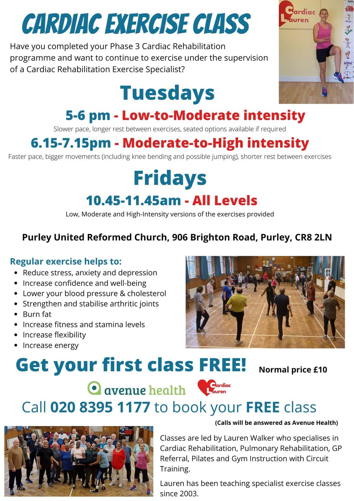 Phase 4 Phase IV Cardiac Rehabilitation exercise classes, Purley, Surrey, Croydon, Purley United Reformed Church