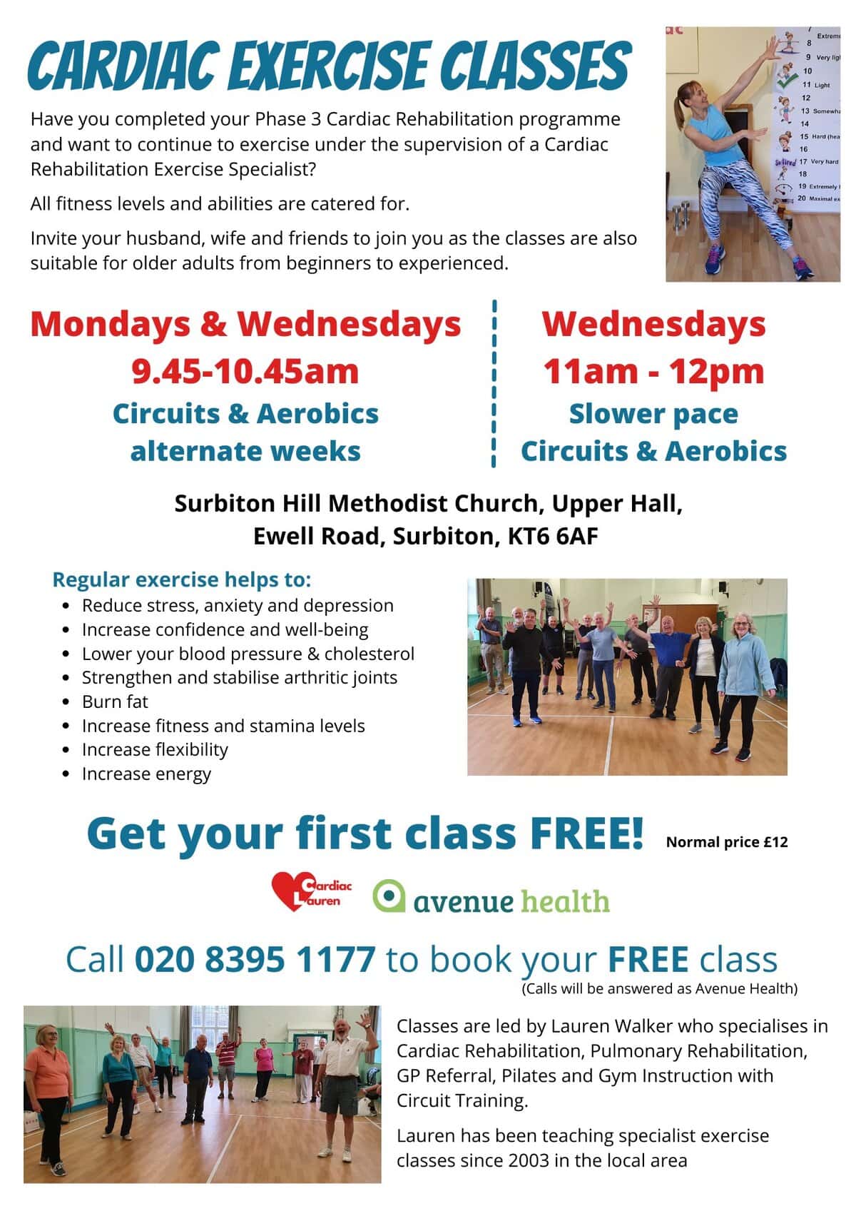 Phase 4 Phase IV Cardiac Rehabilitation exercise classes, Surbiton Surrey, Kingston-Upon-Thames, Surbiton Hill Methodist Church Hall