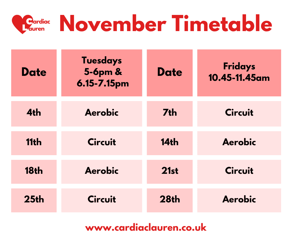 Face-To-Face Group Classes 5 November 2025 - Purley Face-to-face Phase 4 Phase IV Cardiac Rehabilitation Exercise Class Timetable