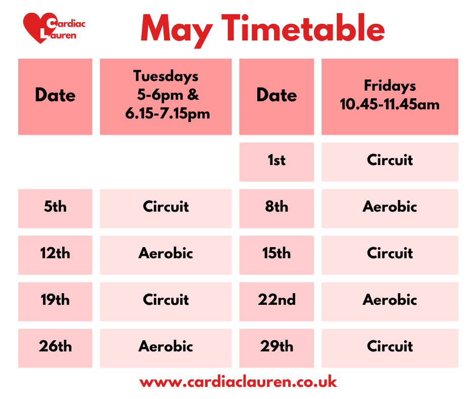 Face-to-face group classes 3 May 2026 - purley face-to-face phase 4 phase iv cardiac rehabilitation exercise class timetable