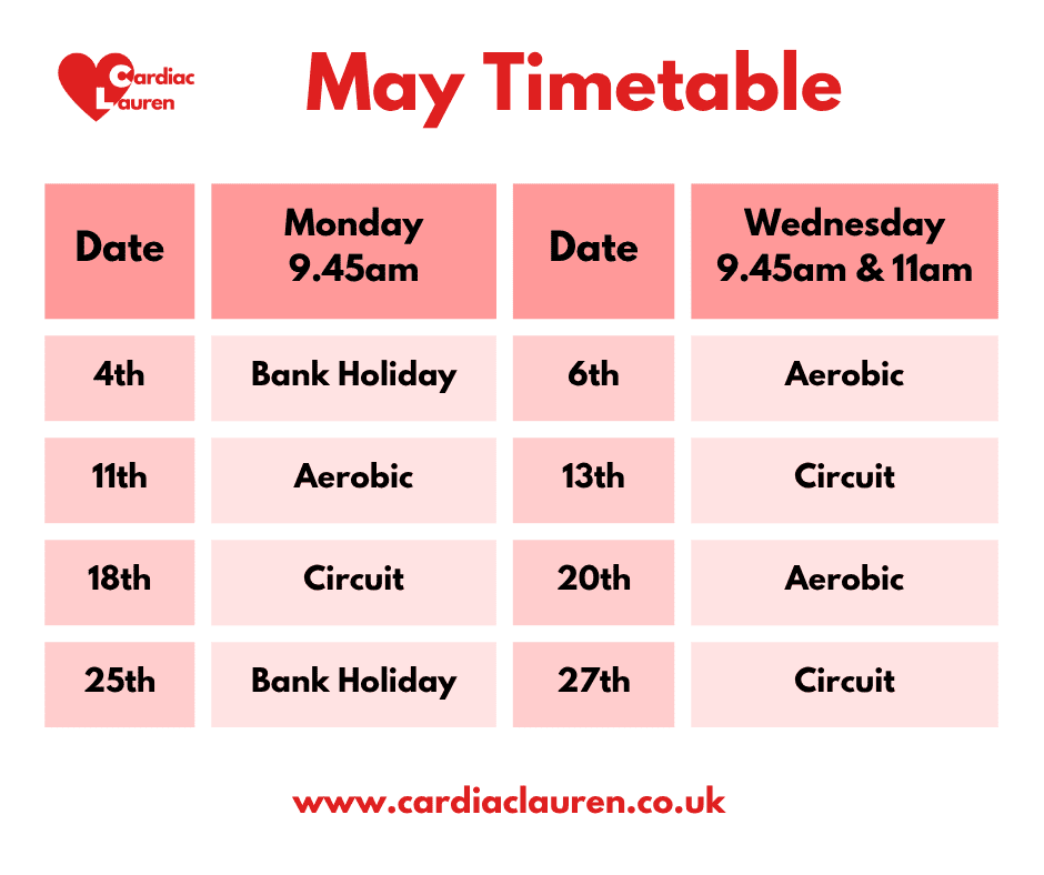 Face-to-face group classes 1 May 2026 - surbiton face-to-face phase 4 phase iv cardiac rehabilitation exercise class timetable