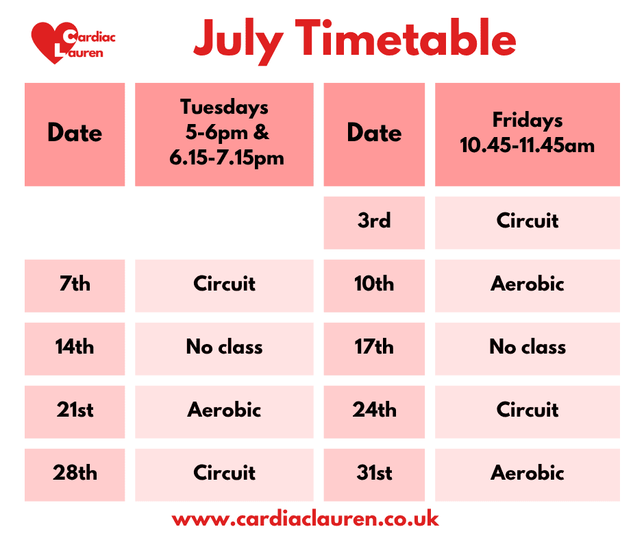 Face-to-face group classes 3 July 2026 - purley face-to-face phase 4 phase iv cardiac rehabilitation exercise class timetable