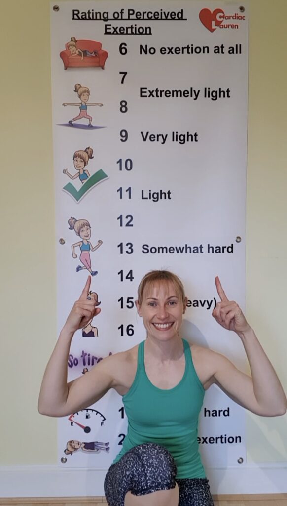 Rpe (rating of perceived exertion) scale for exercise classes, borg 6-20 rpe scale, cardiac rehabilitation cardiac lauren