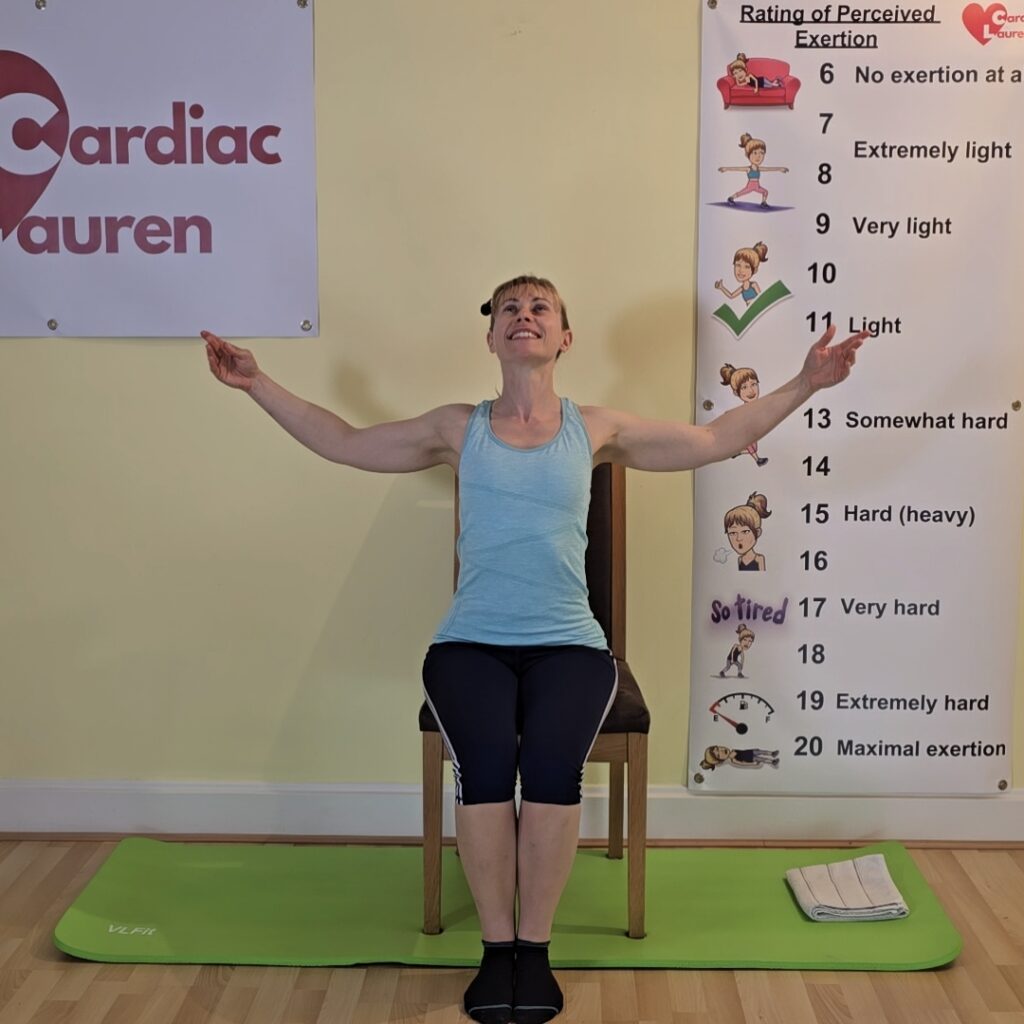 Cardiac rehab cool-down: why it matters (phase 4 exercise guide) 3 Seated stretch cardiac rehab cool-down cardiac lauren